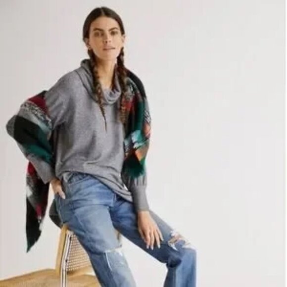 MAEVE ANTHROPOLOGIE Gray Knit Cowl Turtle Neck Top Tunic Dress OB1441150 - Picture 1 of 8